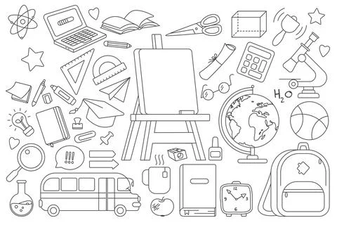 Back to School Line Doodle Set Vector Stock Illustration