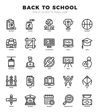 Back To School. Lineal icons Pack. vector illustration. Ilustración de archivo