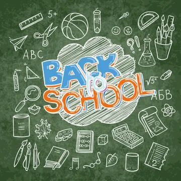 Back to School lined supplies collection. Sketchy notebook doodles set with l Illustrazione stock