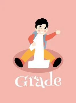 Back to school. Little Boy With Backpack Sitting And Holding On To Big Number Stock Illustration