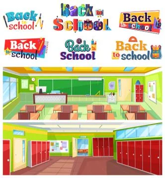 Back to School Logo Design, Classroom Interior Stock Illustration