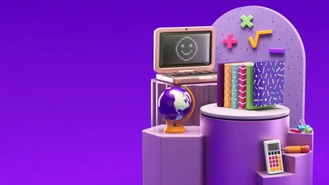 Back to School looping video background with some school stuff on platforms.. Stock Footage 313987385