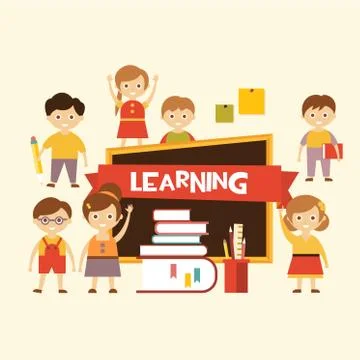 Back to school. Lovely children learn Stock Illustration