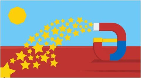 Back to School Magnet attracting yellow stars with sun icon illustration at.. Stock Illustration