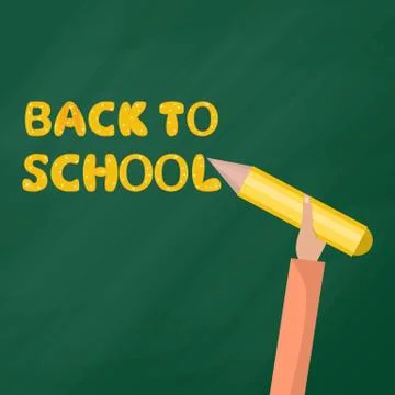 Back To school. Man holds a pen and writes on the blackboard. Flat Ilustratio Stock Illustration