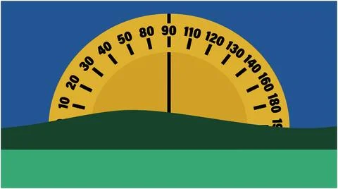 Back to School Mathematical protractor rising over the landscape with protr.. Stock Illustration