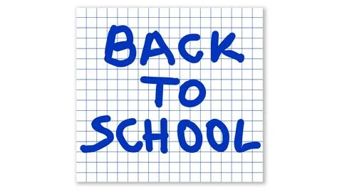 Back to school message handwritten in blue on a piece of graph paper Stock Illustration