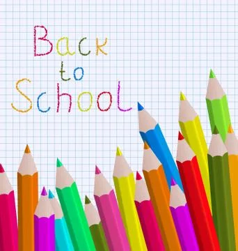 Back to school message with pencils on paper sheet background Illustrazione stock