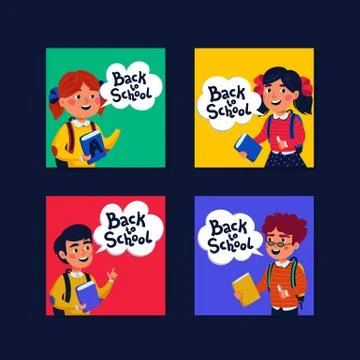 Back to school Mini cards collection. Cards with boys and girls イラスト素材