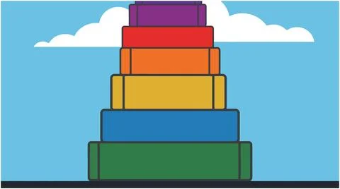 Back to School Minimalist stack of rainbow colored block shapes on a horizo.. Stock Illustration