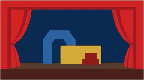 Back to School Minimalist vector illustration of a theater stage with red c.. 库存插图
