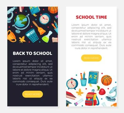 Back to school mobile app template. Education, school time web banner, landing Stock Illustration