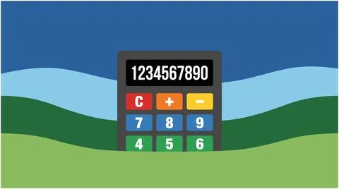 Back to School Modern calculator icon with colorful buttons on landscape ba.. Stock Illustration