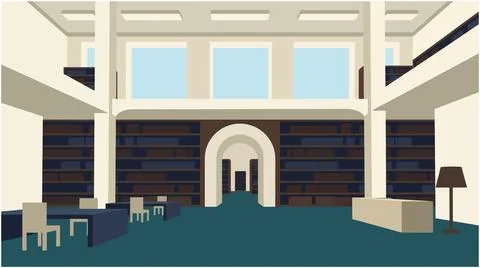 Back to School Modern interior of a library with large bookshelves and read.. Stock Illustration
