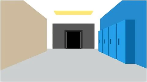 Back to School Modern office or school hallway with blue cabinets and minim.. Stock Illustration