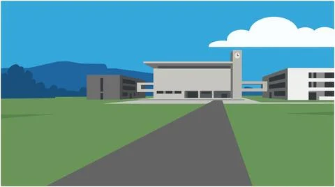 Back to School Modern university campus building on green field with univer.. Stock Illustration