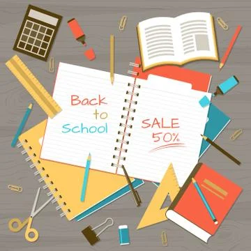 Back to school note pad on table top view Illustrazione stock