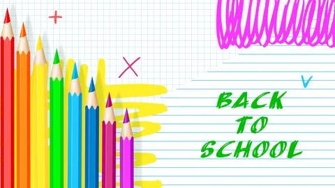 Back to school - notebook with colored pencils and scribbles. Template for your Stock Illustration
