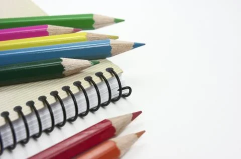 Back to school, notebook, crayons Stock Photos