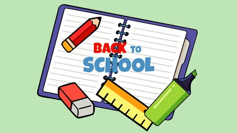 Back to School Notebook with Pencil, Ruler, Eraser and Highlighter Education Video stock 337517297