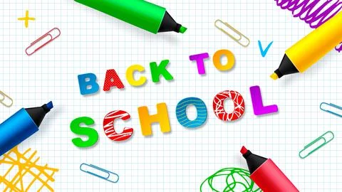 Back to school - Notebook worksheet with colored markers and doodles. Vector Stock Illustration