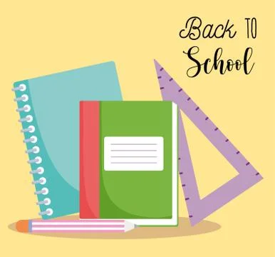 Back to school, notebooks triangle ruler and pencil elementary education cartoon 스톡 일러스트