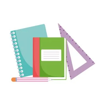 Back to school, notebooks triangle ruler and pencil elementary education cartoon イラスト素材