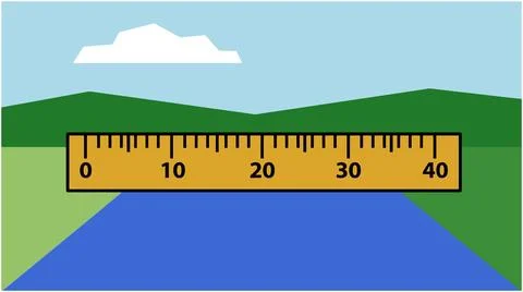 Back to School Numeric scale ruler measuring a green landscape scenery with.. Ilustração Stock