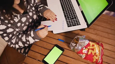 Back to school, online learning, distance lesson, education at home, technology Stock Photos