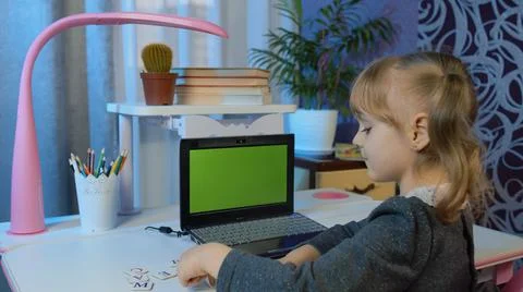 Back to school, online learning distance lesson education at home, technology Stock Photos
