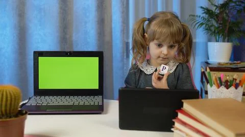 Back to school, online learning distance lesson education at home, technology Stock Photos