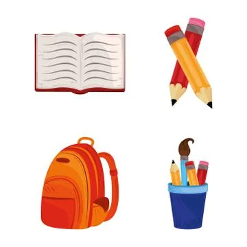 Back to school, open book backpack and pencils education Stock Illustration