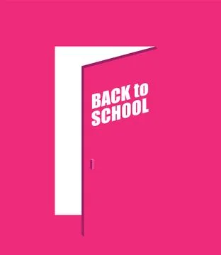 Back to school. Opened door. Concept poster for September 1st. Ilustración de archivo