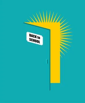 Back to school. Opened door. Concept poster for September 1st. Stock Illustration