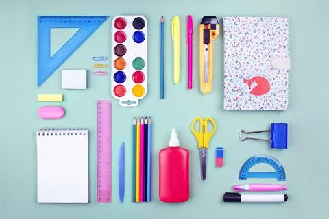 Back to school or office concept. Stationery composition layout top view. Stock Photos