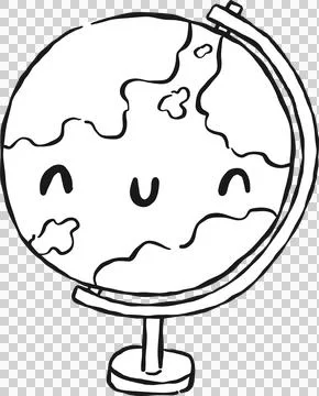 Back to School Outline, Hand Drawn Kawaii Globe Stockillustratie