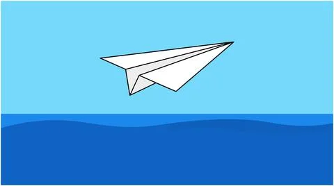 Back to School Paper airplane flying over the blue sea illustration with ai.. Stock Illustration
