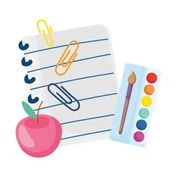 Back to school paper apple clips and palette color brush cartoon Stock Illustration