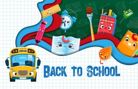 Back to school paper cut banner with stationery Stock Illustration
