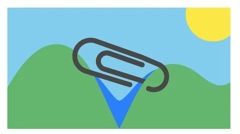 Back to School Paperclip attached to a location pin on a mountain landscape.. Stock Illustration