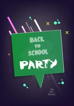 Back to school party banner. Vertical flyer with speech bubble and chalk lett Stock Illustration