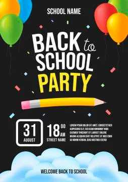 Back to school party invitation. Vector flat illustrations. Design template. Stock Illustration