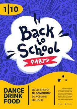 Back to school party poster. Back to school text, date and place for text Stock Illustration