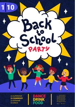 Back to school party poster. School dance party flyer. Stock Illustration