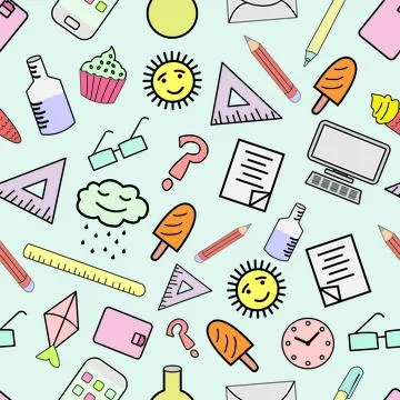 Back to school pastel color flat seamless pattern Stock Illustration