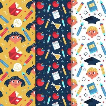 Back to school pattern collection 스톡 일러스트
