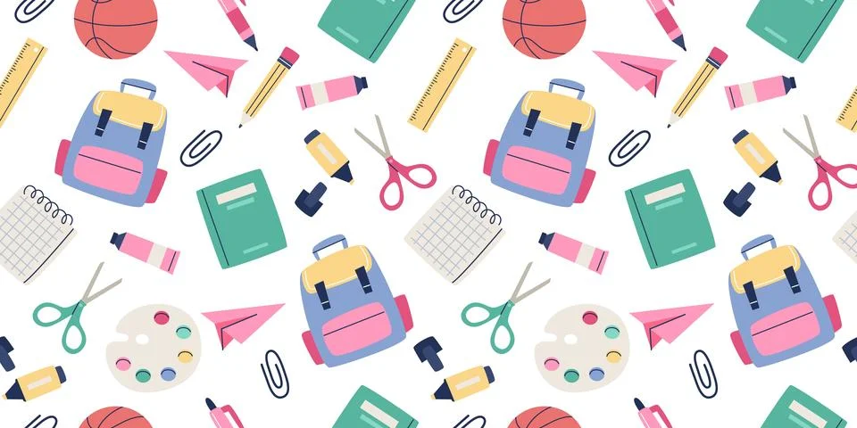 Back to school pattern. Cute school supplies. Vector illustration in flat style Stock Illustration