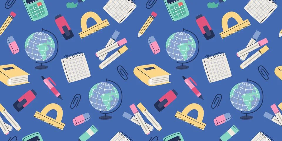 Back to school pattern. Cute school supplies. Vector illustration in flat style Stock Illustration