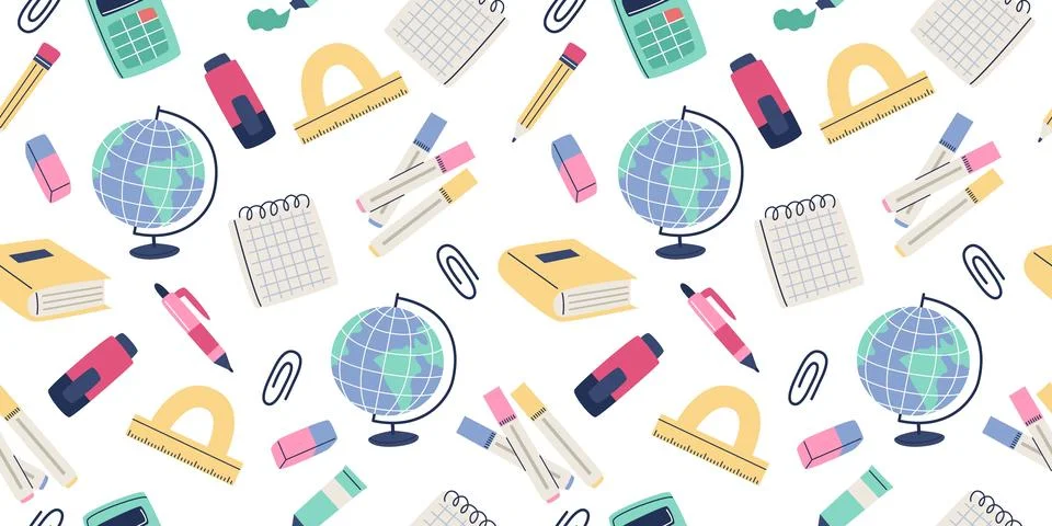 Back to school pattern. Cute school supplies. Vector illustration in flat style Stock Illustration