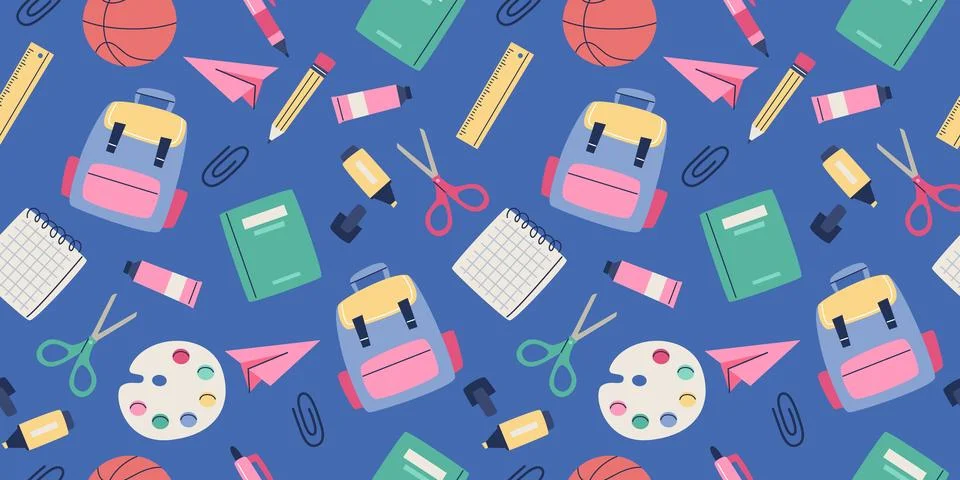 Back to school pattern. Cute school supplies. Vector illustration in flat style イラスト素材